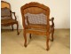 Suite 6 Regency beech cane armchairs carved flower shells XVIIIth