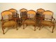 Suite 6 Regency beech cane armchairs carved flower shells XVIIIth