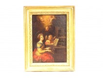 HST portrait painting Sainte-Cécile music organ cherubs crown 18th century