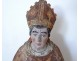 Sculpture statue carved polychrome wood Saint bishop miter 17th century