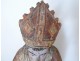 Sculpture statue carved polychrome wood Saint bishop miter 17th century