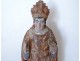 Sculpture statue carved polychrome wood Saint bishop miter 17th century