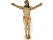 Large statue Christ crucifix cross carved polychrome wood late 17th century