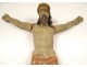 Large statue Christ crucifix cross carved polychrome wood late 17th century