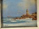 Small HSC painting marine landscape Uslet seaside rocks lighthouse 19th century