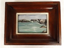 Small painting Paul Touzé marine landscape seaside rocks Brittany 20th century