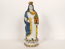 Polychrome earthenware statuette Quimper Sainte-Barbe Virgin Martyr Tower 19th century