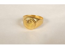 18 carat solid gold signet ring monogram 3.85gr 20th century