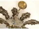 Opaline night light chandelier with brass crystal pendants and cherubs Napoleon III 19th