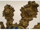 Opaline night light chandelier with brass crystal pendants and cherubs Napoleon III 19th