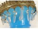 Opaline night light chandelier with brass crystal pendants and cherubs Napoleon III 19th