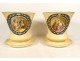 Pair of Paris porcelain flowerpots, children, cat, dog, Napoleon III, 19th century