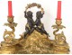 Inkwell Louis XV bronze candlesticks 2 putti head rockery character 40cm 18th