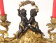 Inkwell Louis XV bronze candlesticks 2 putti head rockery character 40cm 18th