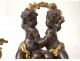 Inkwell Louis XV bronze candlesticks 2 putti head rockery character 40cm 18th