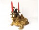 Inkwell Louis XV bronze candlesticks 2 putti head rockery character 40cm 18th