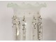 Pair of white opaline pineapple holder Napoleon III crystal pendants nineteenth