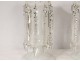 Pair of white opaline pineapple holder Napoleon III crystal pendants nineteenth