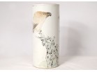 Vase rouleau porcelaine Chine chien oiseau arbre poème signé Guangxu XIXème