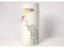 Chinese porcelain roll vase bird dog tree poem Guangxu nineteenth