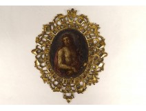 Small bronze medallion painting Christ with Links Haute Epoque 17th century