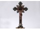 Small crucifix Christ cross enameled bronze turquoises Austria Vienna XIXth