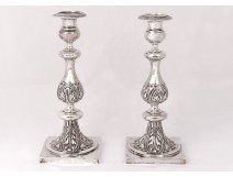 Pair of Russian silver candlesticks Minsk goldsmith Pogorzelski nineteenth century