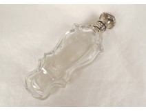 Solid silver cut crystal salt bottle boar head flowers 19th century