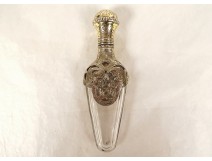 Solid silver cut crystal salt bottle boar head flowers 19th century