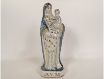 Statuette Virgin giving birth Saint Mary earthenware Quimper Child Jesus 19th century