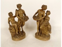 Pair of Clodion terracotta sculptures satyrs fauns bacchante nymphs 19th century