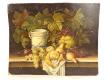 HSC painting still life fruit orange bunches grapes pear vine 19th century