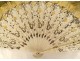 Fan characters gallant scene landscape flowers birds gilding 19th century