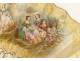 Fan characters gallant scene landscape flowers birds gilding 19th century