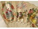 Fan characters gallant scene landscape flowers birds gilding 19th century