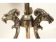 Hot water bottle lamp 3 lights silvered bronze ram heads goats palmettes 19th century