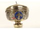 Small ciborium silver vermeil enamels Vieillard Paris flowers lilies cross 19th century