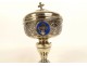 Small ciborium silver vermeil enamels Vieillard Paris flowers lilies cross 19th century