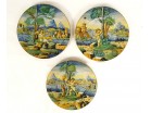 3 assiettes majolique italienne Cantagalli Florence angelots paysage XIXème