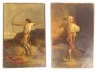 Pair HST orientalist paintings att. Adrien Guignet Archer Star 19th Century