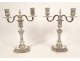 Pair of 2-light Louis XIV candelabras in silver-plated metal from Christofle Dupérier, 20th century