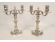 Pair of 2-light Louis XIV candelabras in silver-plated metal from Christofle Dupérier, 20th century