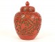 Small Chinese covered pot cinnabar lacquer China flowers early 20th century