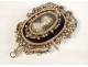 Miniature brooch silver enamel fine pearls portrait young woman knot 19th century