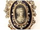 Miniature brooch silver enamel fine pearls portrait young woman knot 19th century