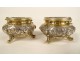 Pair of solid silver vermeil 800 salt shakers fruit spoons 19th century