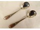 Pair of solid silver vermeil 800 salt shakers fruit spoons 19th century