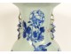 Porcelain baluster vase China White-Blue green celadon bird peonies 20th century