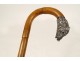 Antique cane with solid silver knob and boar&#39;s head and bamboo, 19th century