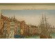 Watercolored optical view of the Port of Marseille, people, boat, Leizelt, 1778